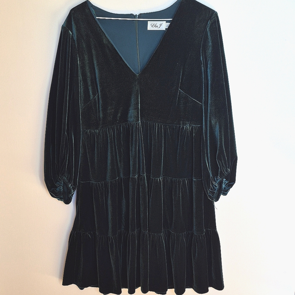 Eliza J. Dark Green Velvet Dress Zip back